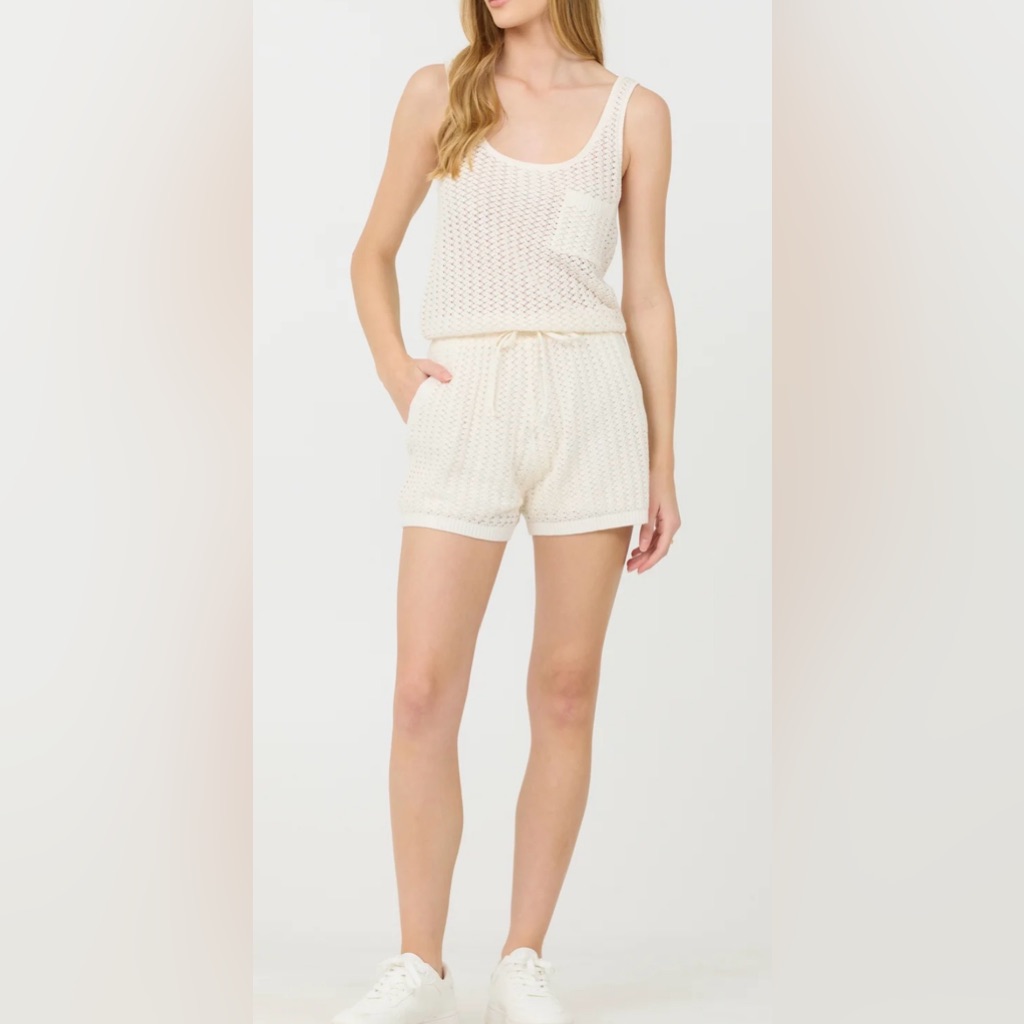 Vintage Havana White Open Crochet Romper